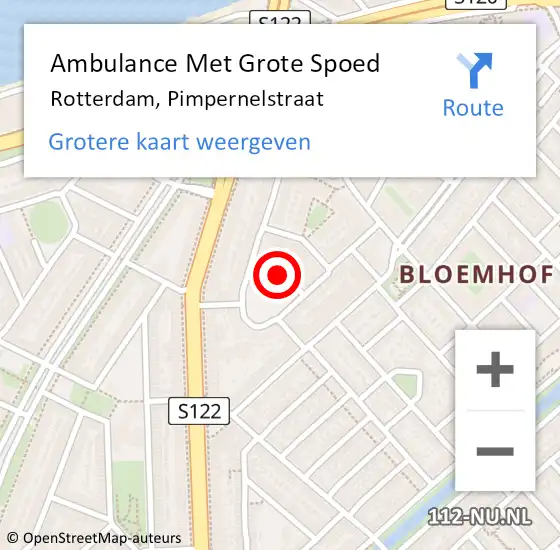 Locatie op kaart van de 112 melding: Ambulance Met Grote Spoed Naar Rotterdam, Pimpernelstraat op 30 juli 2018 17:51