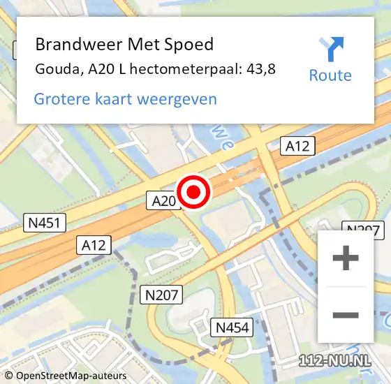 Locatie op kaart van de 112 melding: Brandweer Met Spoed Naar Gouda, A20 L hectometerpaal: 43,8 op 30 juli 2018 17:52