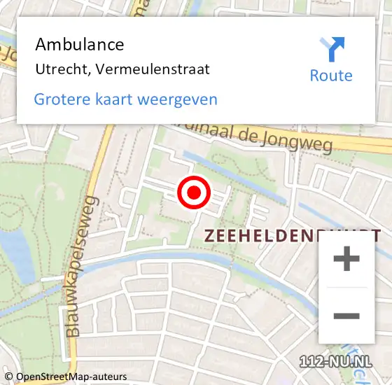 Locatie op kaart van de 112 melding: Ambulance Utrecht, Vermeulenstraat op 30 juli 2018 20:37