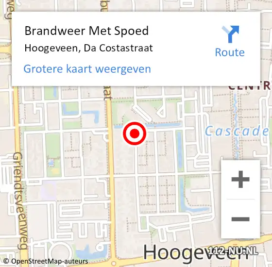 Locatie op kaart van de 112 melding: Brandweer Met Spoed Naar Hoogeveen, Da Costastraat op 30 juli 2018 21:54