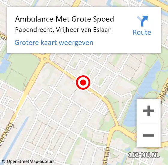 Locatie op kaart van de 112 melding: Ambulance Met Grote Spoed Naar Papendrecht, Vrijheer van Eslaan op 30 juli 2018 22:05