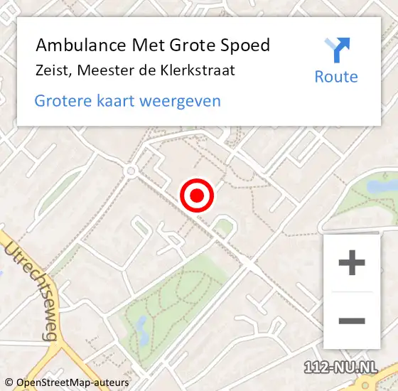 Locatie op kaart van de 112 melding: Ambulance Met Grote Spoed Naar Zeist, Meester de Klerkstraat op 30 juli 2018 22:47