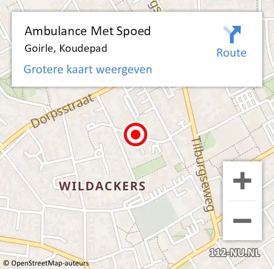 Locatie op kaart van de 112 melding: Ambulance Met Spoed Naar Goirle, Koudepad op 31 juli 2018 10:52