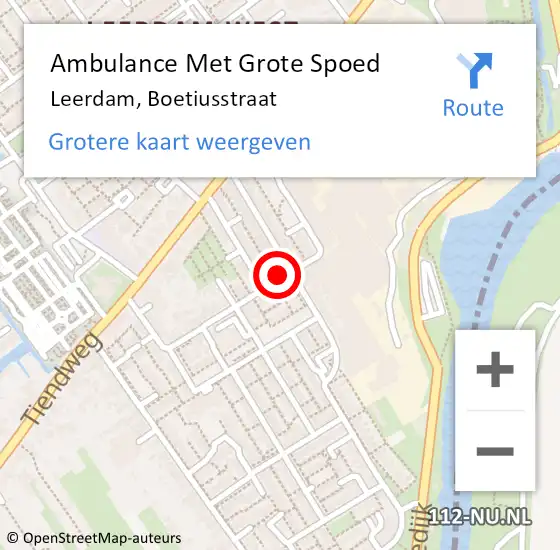 Locatie op kaart van de 112 melding: Ambulance Met Grote Spoed Naar Leerdam, Boetiusstraat op 31 juli 2018 15:01