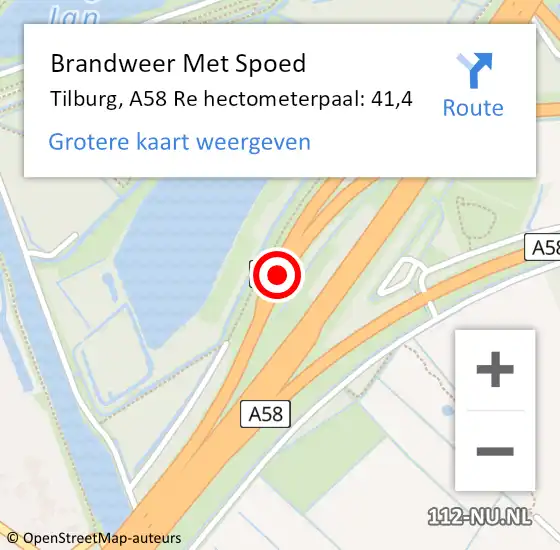 Locatie op kaart van de 112 melding: Brandweer Met Spoed Naar Tilburg, A58 Li hectometerpaal: 45,8 op 31 juli 2018 15:14