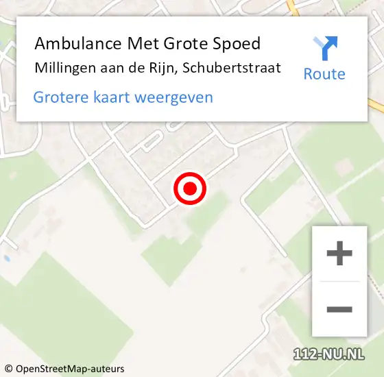 Locatie op kaart van de 112 melding: Ambulance Met Grote Spoed Naar Millingen aan de Rijn, Schubertstraat op 31 juli 2018 16:45