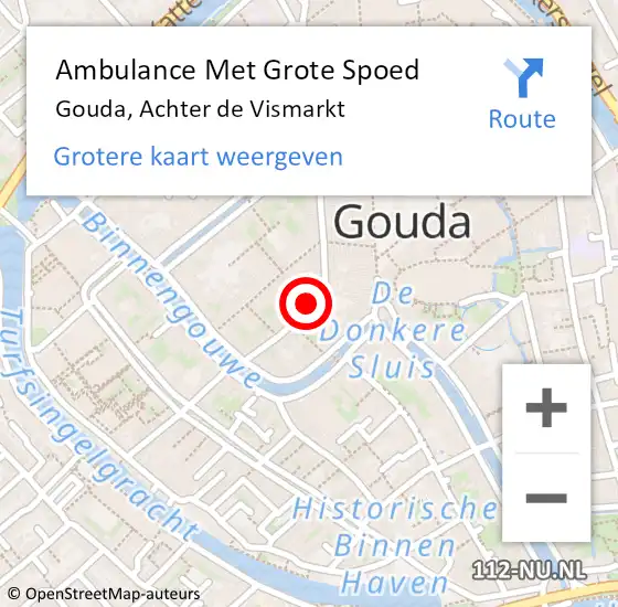 Locatie op kaart van de 112 melding: Ambulance Met Grote Spoed Naar Gouda, Achter De Vismarkt op 31 juli 2018 17:25
