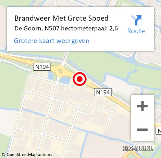 Locatie op kaart van de 112 melding: Brandweer Met Grote Spoed Naar De Goorn, N507 hectometerpaal: 2,6 op 31 juli 2018 18:30