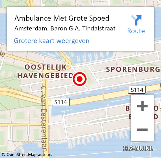 Locatie op kaart van de 112 melding: Ambulance Met Grote Spoed Naar Amsterdam, Baron G.A. Tindalstraat op 31 juli 2018 20:11