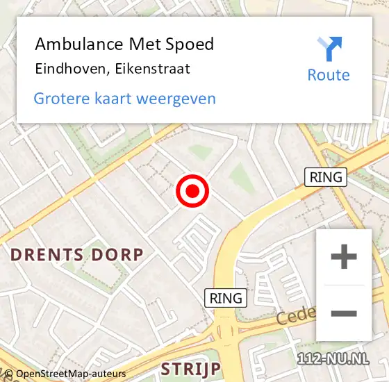 Locatie op kaart van de 112 melding: Ambulance Met Spoed Naar Eindhoven, Eikenstraat op 31 juli 2018 22:06