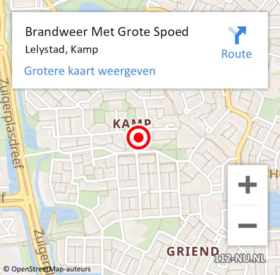 Locatie op kaart van de 112 melding: Brandweer Met Grote Spoed Naar Lelystad, Kamp op 1 augustus 2018 08:07