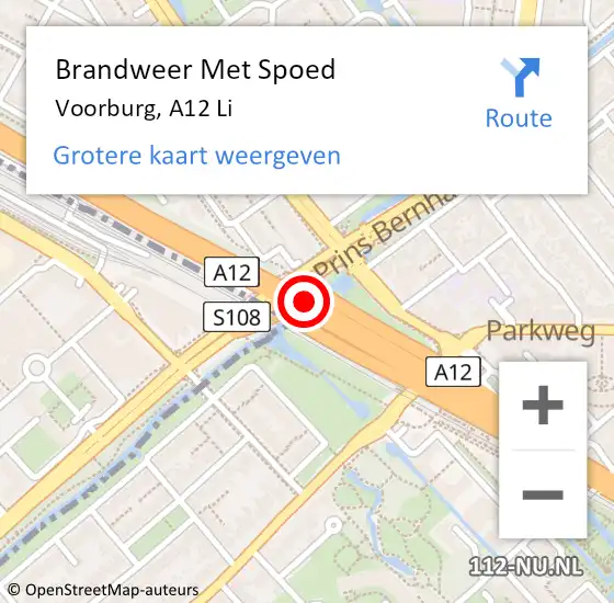 Locatie op kaart van de 112 melding: Brandweer Met Spoed Naar Voorburg, A12 Li op 1 augustus 2018 11:43