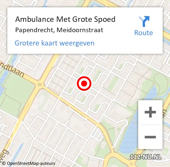 Locatie op kaart van de 112 melding: Ambulance Met Grote Spoed Naar Papendrecht, Meidoornstraat op 1 augustus 2018 15:52