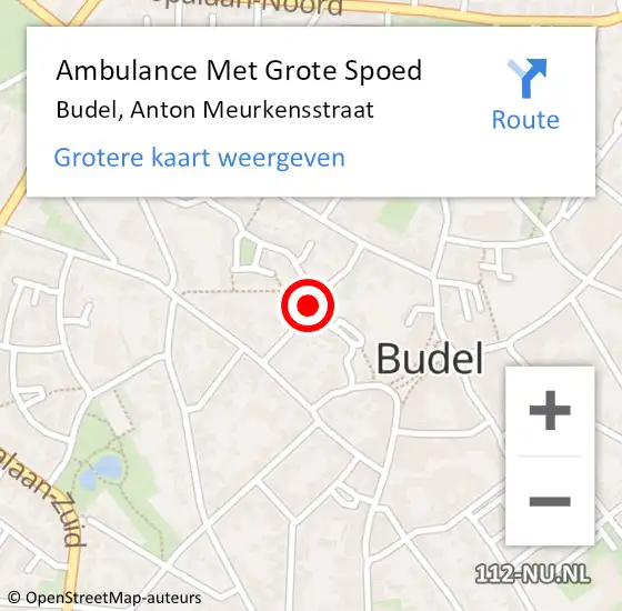 Locatie op kaart van de 112 melding: Ambulance Met Grote Spoed Naar Budel, Anton Meurkensstraat op 1 augustus 2018 16:51