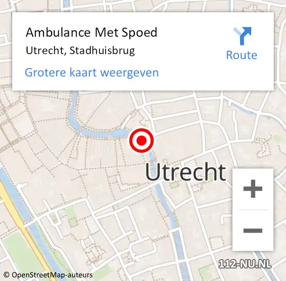 Locatie op kaart van de 112 melding: Ambulance Met Spoed Naar Utrecht, Stadhuisbrug op 1 augustus 2018 17:41