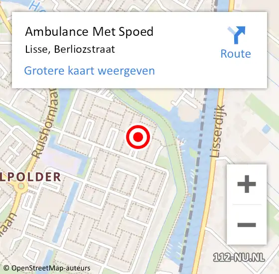 Locatie op kaart van de 112 melding: Ambulance Met Spoed Naar Lisse, Berliozstraat op 1 augustus 2018 17:48