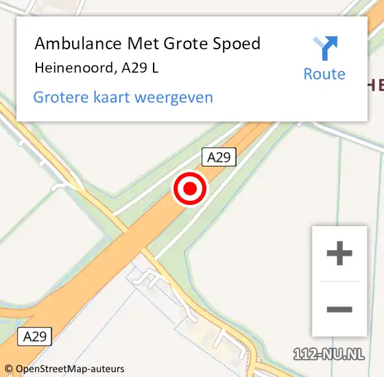 Locatie op kaart van de 112 melding: Ambulance Met Grote Spoed Naar Heinenoord, A29 L op 1 augustus 2018 19:50