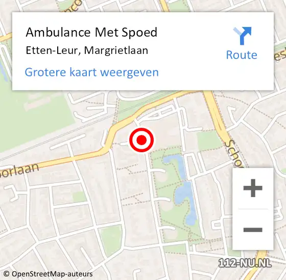 Locatie op kaart van de 112 melding: Ambulance Met Spoed Naar Etten-Leur, Margrietlaan op 1 augustus 2018 23:30