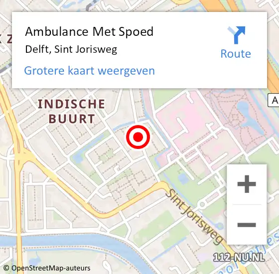 Locatie op kaart van de 112 melding: Ambulance Met Spoed Naar Delft, Sint Jorisweg op 2 augustus 2018 05:48