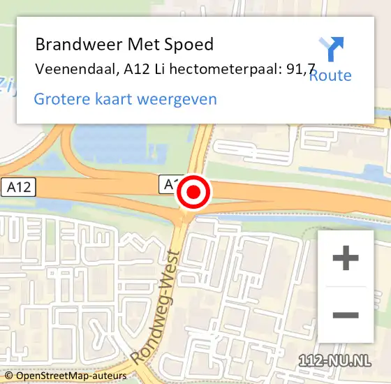 Locatie op kaart van de 112 melding: Brandweer Met Spoed Naar Veenendaal, A12 Li hectometerpaal: 91,7 op 2 augustus 2018 09:57