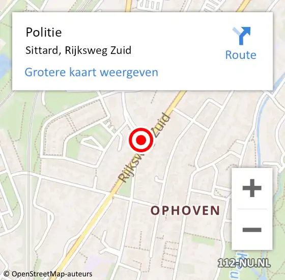 Locatie op kaart van de 112 melding: Politie Sittard, Rijksweg Zuid op 2 augustus 2018 11:05