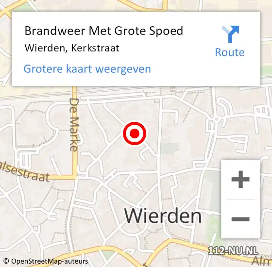 Locatie op kaart van de 112 melding: Brandweer Met Grote Spoed Naar Wierden, Kerkstraat op 2 augustus 2018 11:38