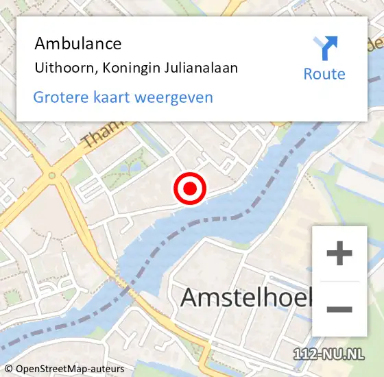 Locatie op kaart van de 112 melding: Ambulance Uithoorn, Koningin Julianalaan op 2 augustus 2018 12:51