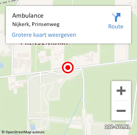 Locatie op kaart van de 112 melding: Ambulance Nijkerk, Prinsenweg op 2 augustus 2018 16:25