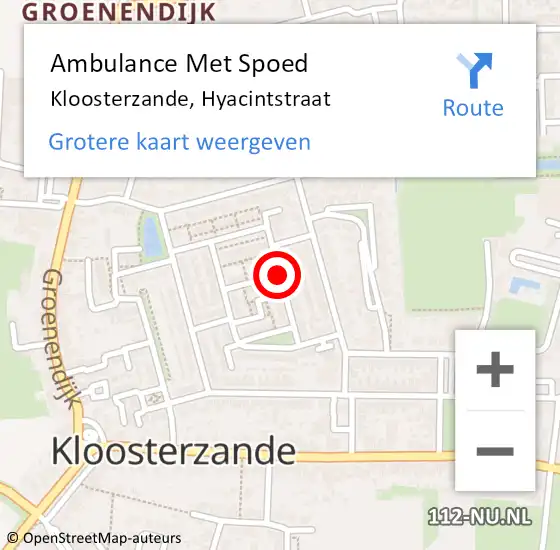 Locatie op kaart van de 112 melding: Ambulance Met Spoed Naar Kloosterzande, Hyacintstraat op 2 augustus 2018 17:14