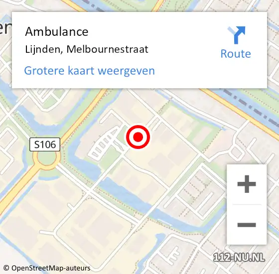 Locatie op kaart van de 112 melding: Ambulance Lijnden, Melbournestraat op 2 augustus 2018 18:32