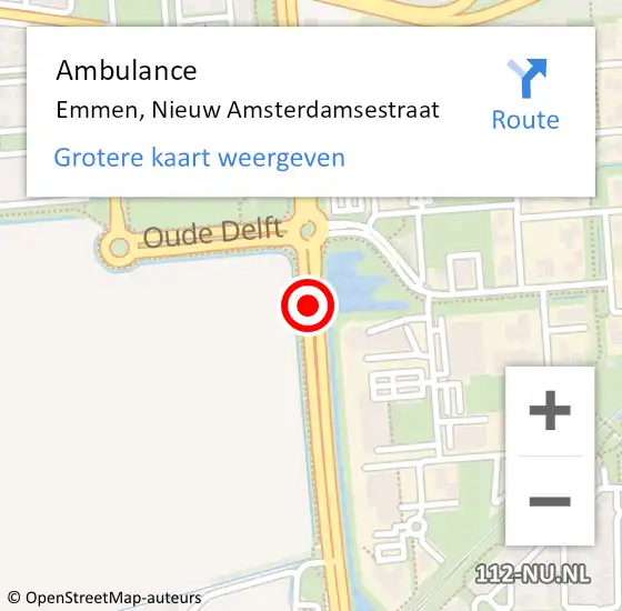 Locatie op kaart van de 112 melding: Ambulance Emmen, Nieuw Amsterdamsestraat op 2 augustus 2018 18:47