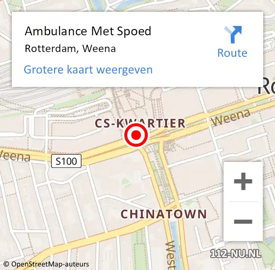 Locatie op kaart van de 112 melding: Ambulance Met Spoed Naar Rotterdam, Weena op 2 augustus 2018 19:28