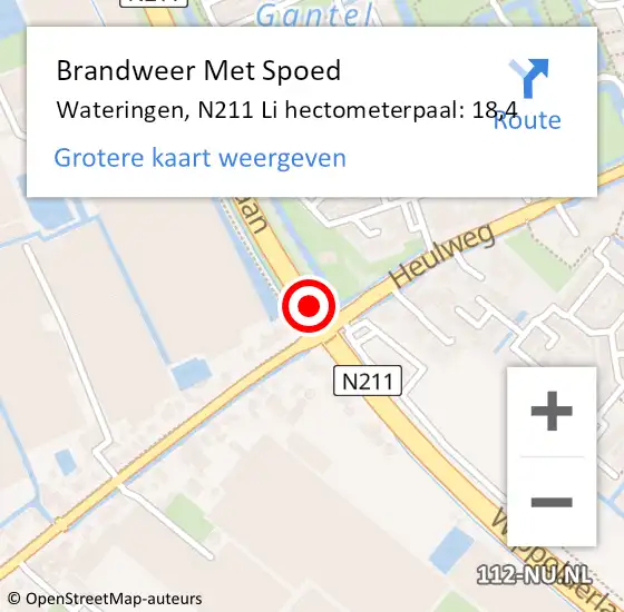 Locatie op kaart van de 112 melding: Brandweer Met Spoed Naar Wateringen, N211 Re hectometerpaal: 20,0 op 2 augustus 2018 19:33