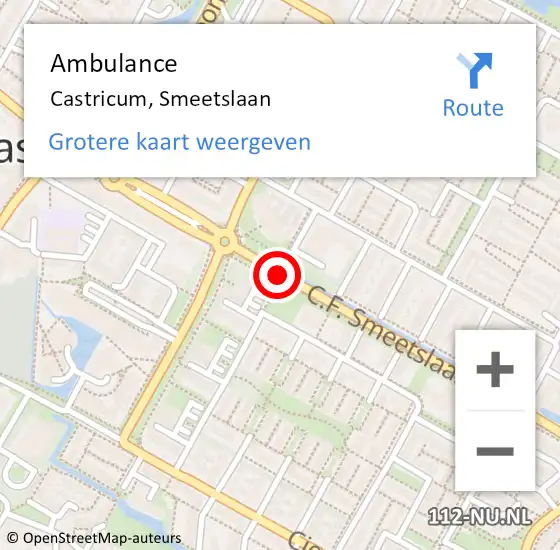 Locatie op kaart van de 112 melding: Ambulance Castricum, Smeetslaan op 2 augustus 2018 20:41