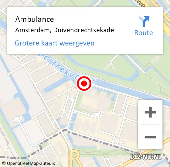 Locatie op kaart van de 112 melding: Ambulance Amsterdam, Duivendrechtsekade op 3 augustus 2018 09:09