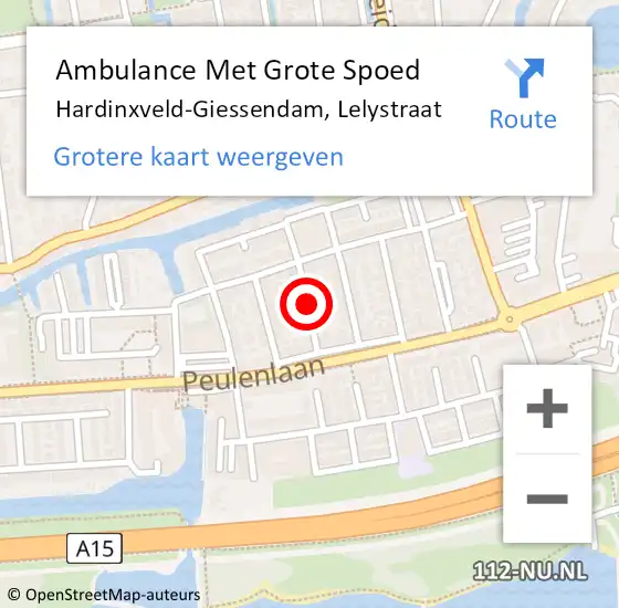 Locatie op kaart van de 112 melding: Ambulance Met Grote Spoed Naar Hardinxveld-Giessendam, Lelystraat op 3 augustus 2018 09:56