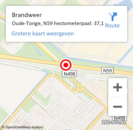 Locatie op kaart van de 112 melding: Brandweer Oude-Tonge, N59 op 3 augustus 2018 10:01