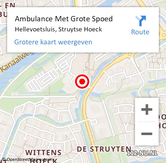 Locatie op kaart van de 112 melding: Ambulance Met Grote Spoed Naar Hellevoetsluis, Struytse Hoeck op 3 augustus 2018 11:38