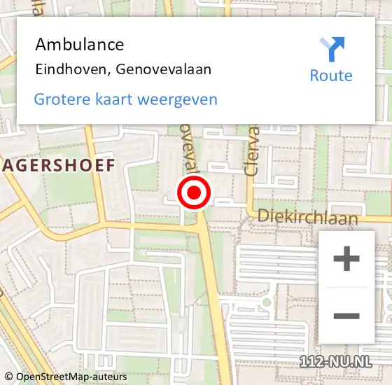 Locatie op kaart van de 112 melding: Ambulance Eindhoven, Genovevalaan op 3 augustus 2018 11:38
