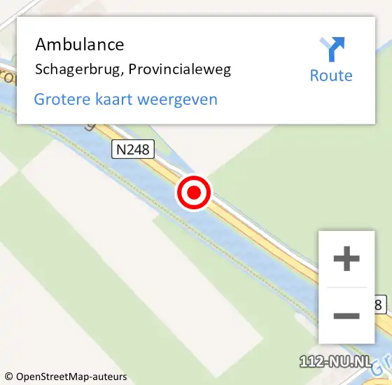 Locatie op kaart van de 112 melding: Ambulance Schagerbrug, Provincialeweg op 3 augustus 2018 12:37