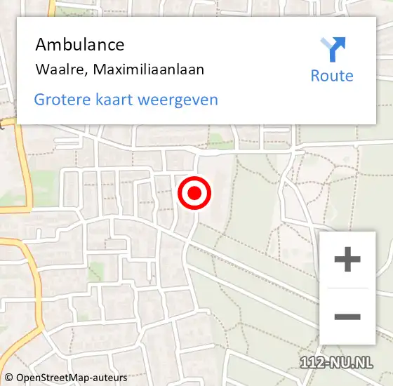 Locatie op kaart van de 112 melding: Ambulance Waalre, Maximiliaanlaan op 3 augustus 2018 14:18