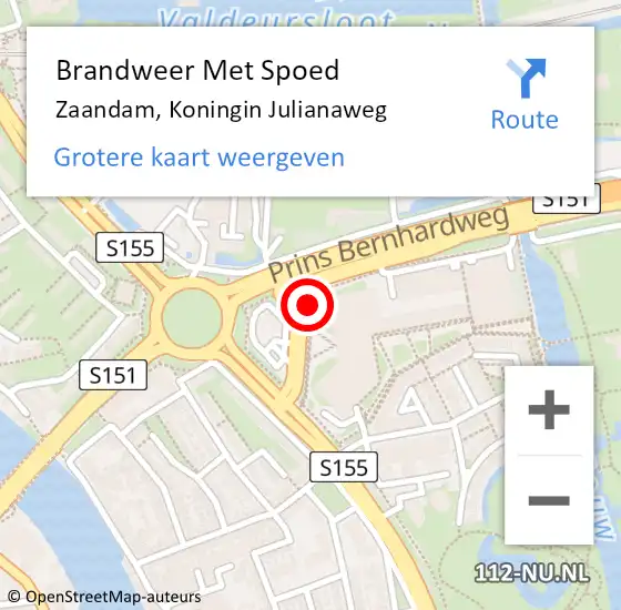 Locatie op kaart van de 112 melding: Brandweer Met Spoed Naar Zaandam, Koningin Julianaweg op 3 augustus 2018 15:20