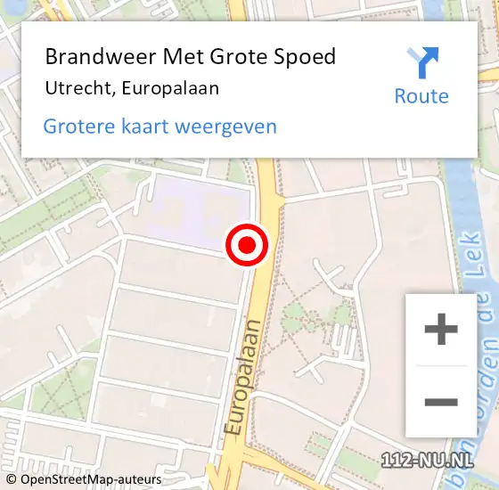Locatie op kaart van de 112 melding: Brandweer Met Grote Spoed Naar Utrecht, Europalaan op 3 augustus 2018 18:18