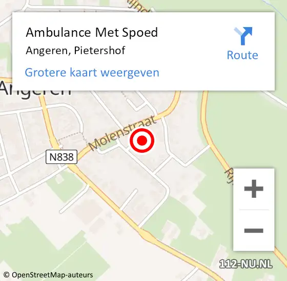 Locatie op kaart van de 112 melding: Ambulance Met Spoed Naar Angeren, Pietershof op 3 augustus 2018 21:38