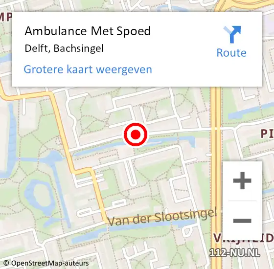 Locatie op kaart van de 112 melding: Ambulance Met Spoed Naar Delft, Bachsingel op 4 augustus 2018 00:26