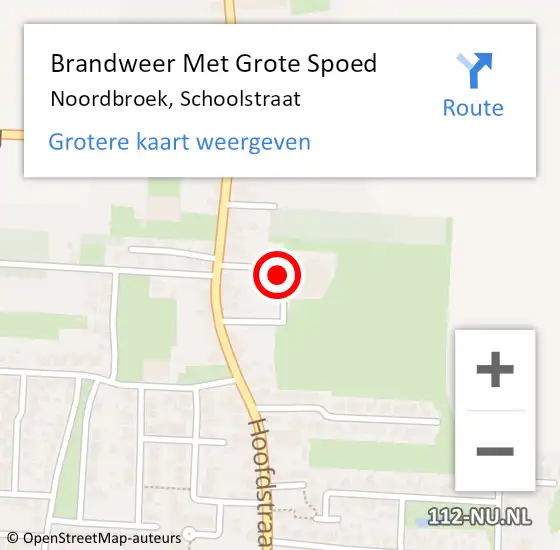 Locatie op kaart van de 112 melding: Brandweer Met Grote Spoed Naar Noordbroek, Schoolstraat op 4 augustus 2018 02:13