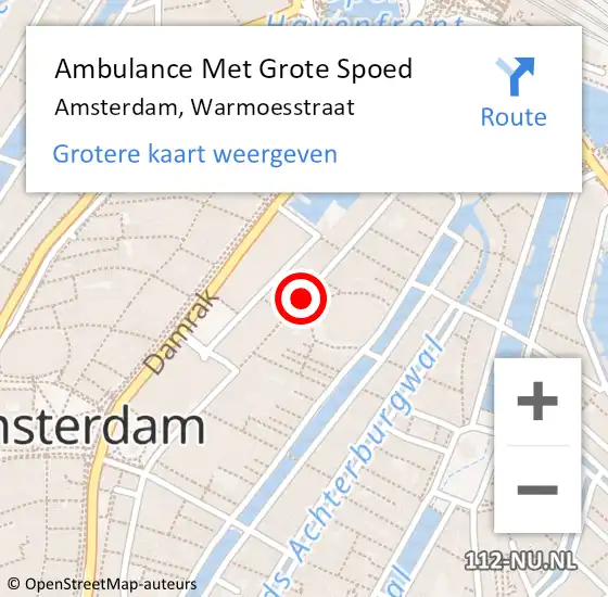 Locatie op kaart van de 112 melding: Ambulance Met Grote Spoed Naar Amsterdam, Warmoesstraat op 4 augustus 2018 06:37