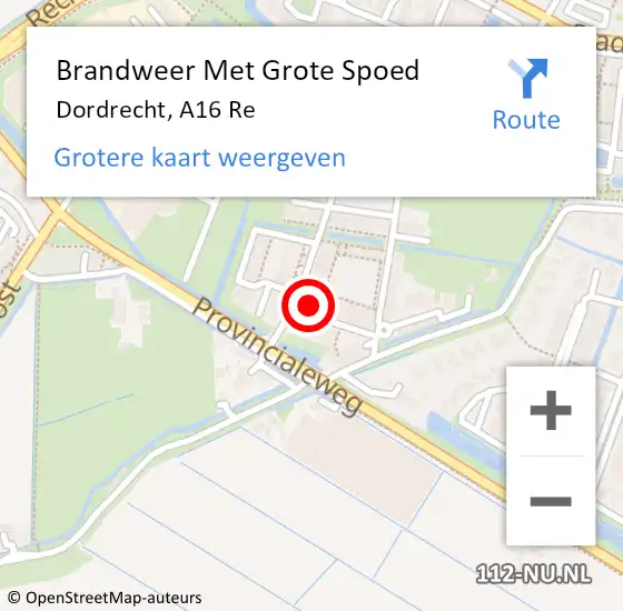 Locatie op kaart van de 112 melding: Brandweer Met Grote Spoed Naar Dordrecht, A16 Re op 4 augustus 2018 10:24