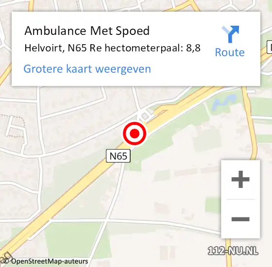 Locatie op kaart van de 112 melding: Ambulance Met Spoed Naar Helvoirt, N65 Li hectometerpaal: 9,0 op 4 augustus 2018 10:32
