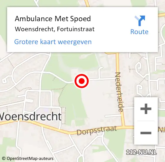 Locatie op kaart van de 112 melding: Ambulance Met Spoed Naar Woensdrecht, Fortuinstraat op 4 augustus 2018 13:06